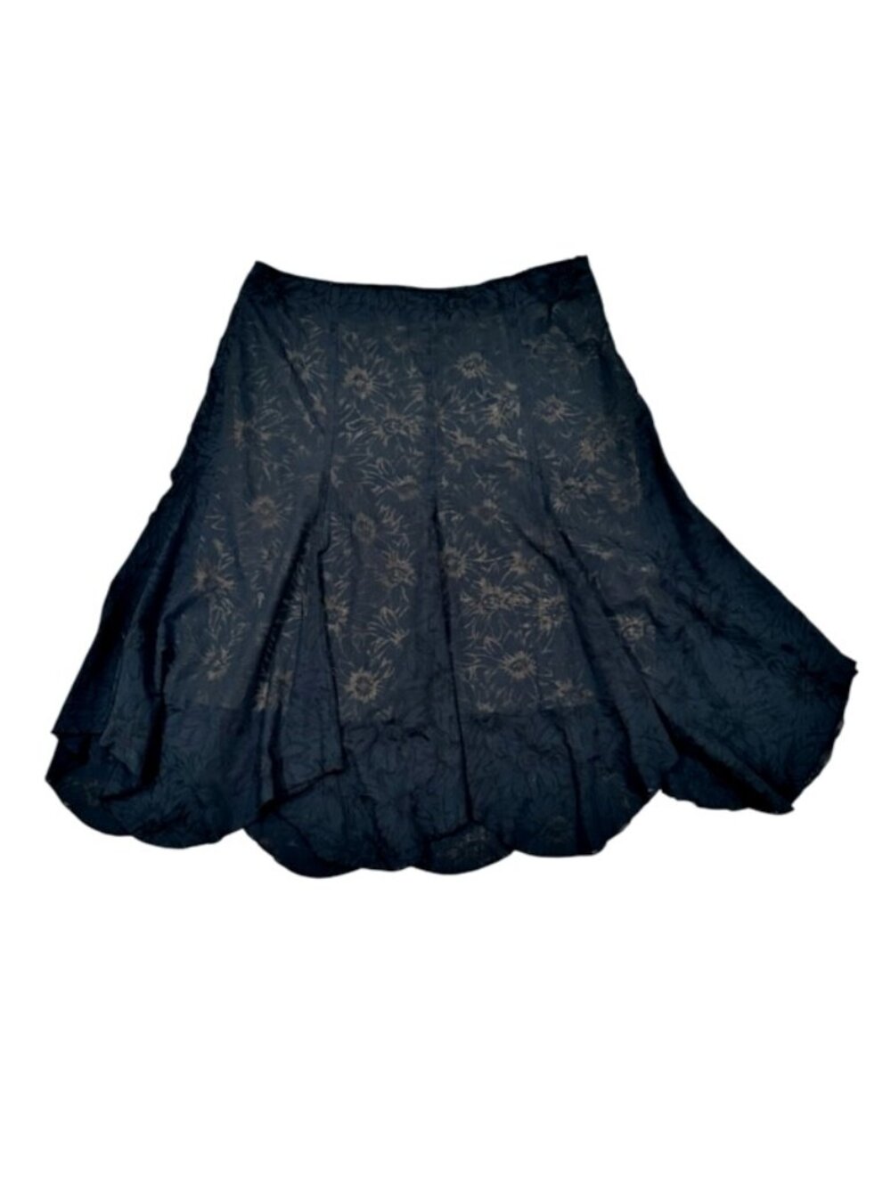 Vintage Y2K Black Sheer Floral Skirt 18 Asymmetrical Handkerchief Hem Whimsigoth
